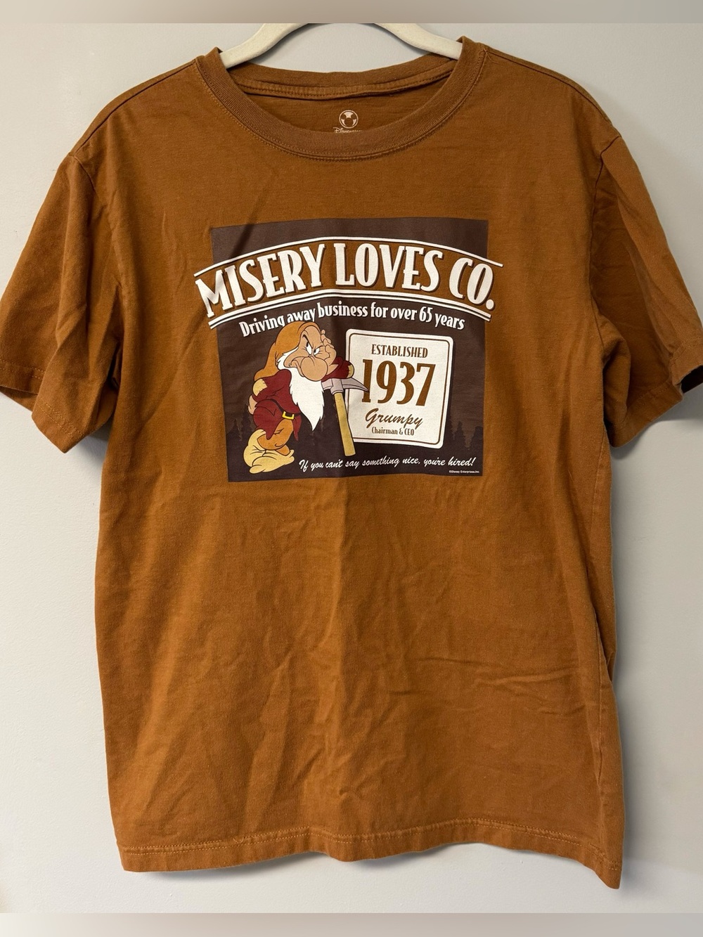 Vintage Disney Store Brown Grumpy Graphic T-Shirt Size Small